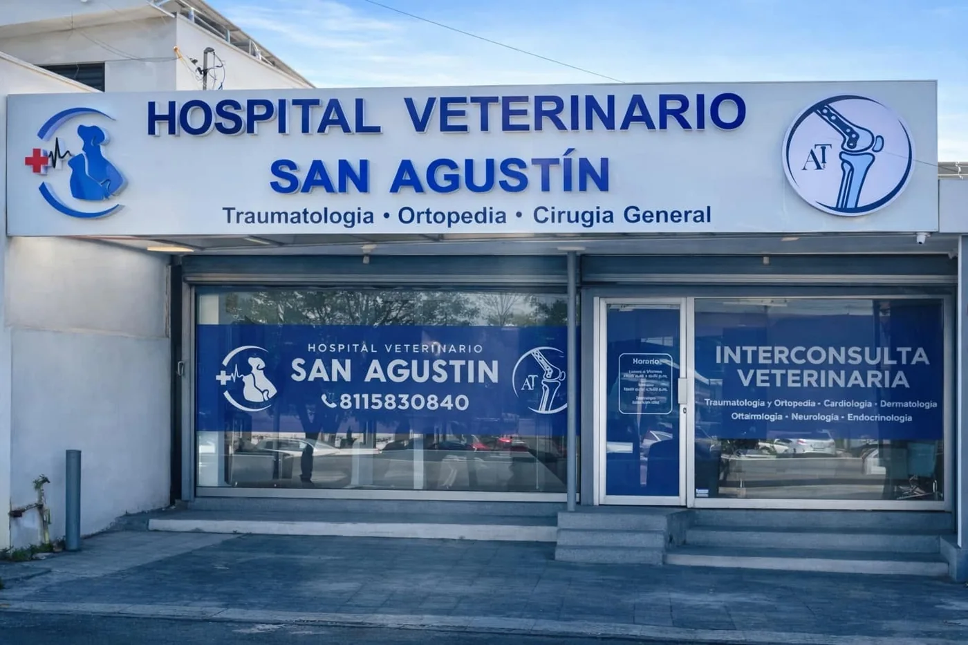 Fachada de la sucursal Cumbres del Hospital Veterinario San Agustín